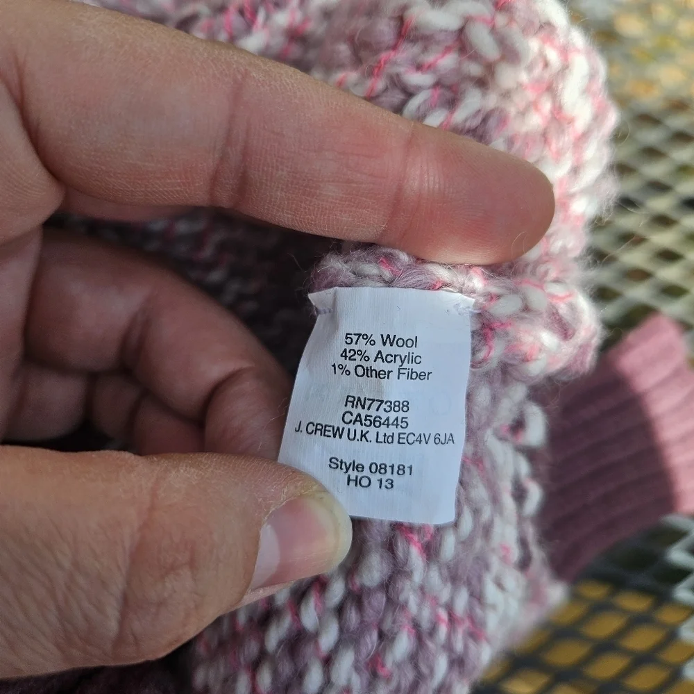 J. Crew marled colorblock wool-blend crewneck sweater pink purple white XS
